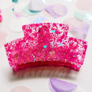 Hot Pink Glitter Gold Claw Hair Clip, Claw Clips, Claw Hair Clips, Medium Hair Claw Clips for Women, Women Claw Clip, Glitter Clip
