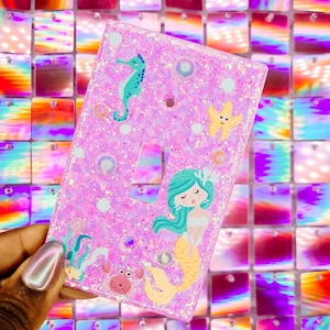 Mermaid Glitter Light Switch Covers, Switch plate Covers, wall plates, Kids Room Decor, Outlet home decor, Plug Cover, Children&#39;s Room Decor