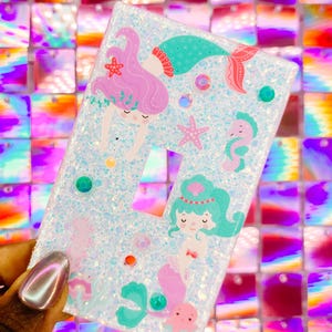 Mermaid Glitter Light Switch Covers, Switch plate Covers, wall plates, Kids Room Decor, Outlet home decor, Plug Cover, Children&#39;s Room Decor