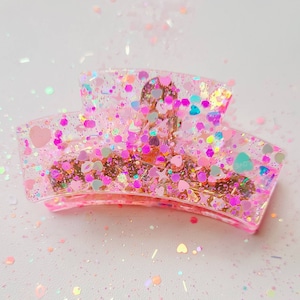 Valentine&#39;s Pink Glitter Gold Claw Hair Clip, Claw Clips, Claw Hair Clips, Medium Hair Claw Clips for Women, Women Claw Clip, Glitter Clip