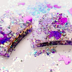 Unicorn Purple Glitter Gold Claw Hair Clip, Claw Clips, Claw Hair Clips, Medium Hair Claw Clips for Women, Women Claw Clip, Glitter Clip