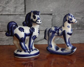 Very rare soviet Porcelain figurine white blue Horse stallion Gzhel cobalt hand painting Russia USSR 1970-80s