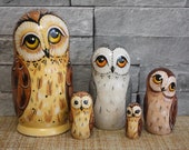 Russian Doll Matryoshka, Matryoshka Owl, Figurine of an Owl, Russian carving, Russian Nesting Doll, Wooden Toy Owl, Russian Folk Souvenir
