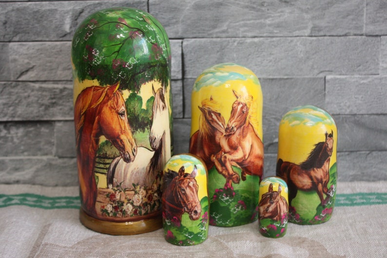 Russian Handmade Doll Wooden Painted Doll Horse Image Toy Etsy