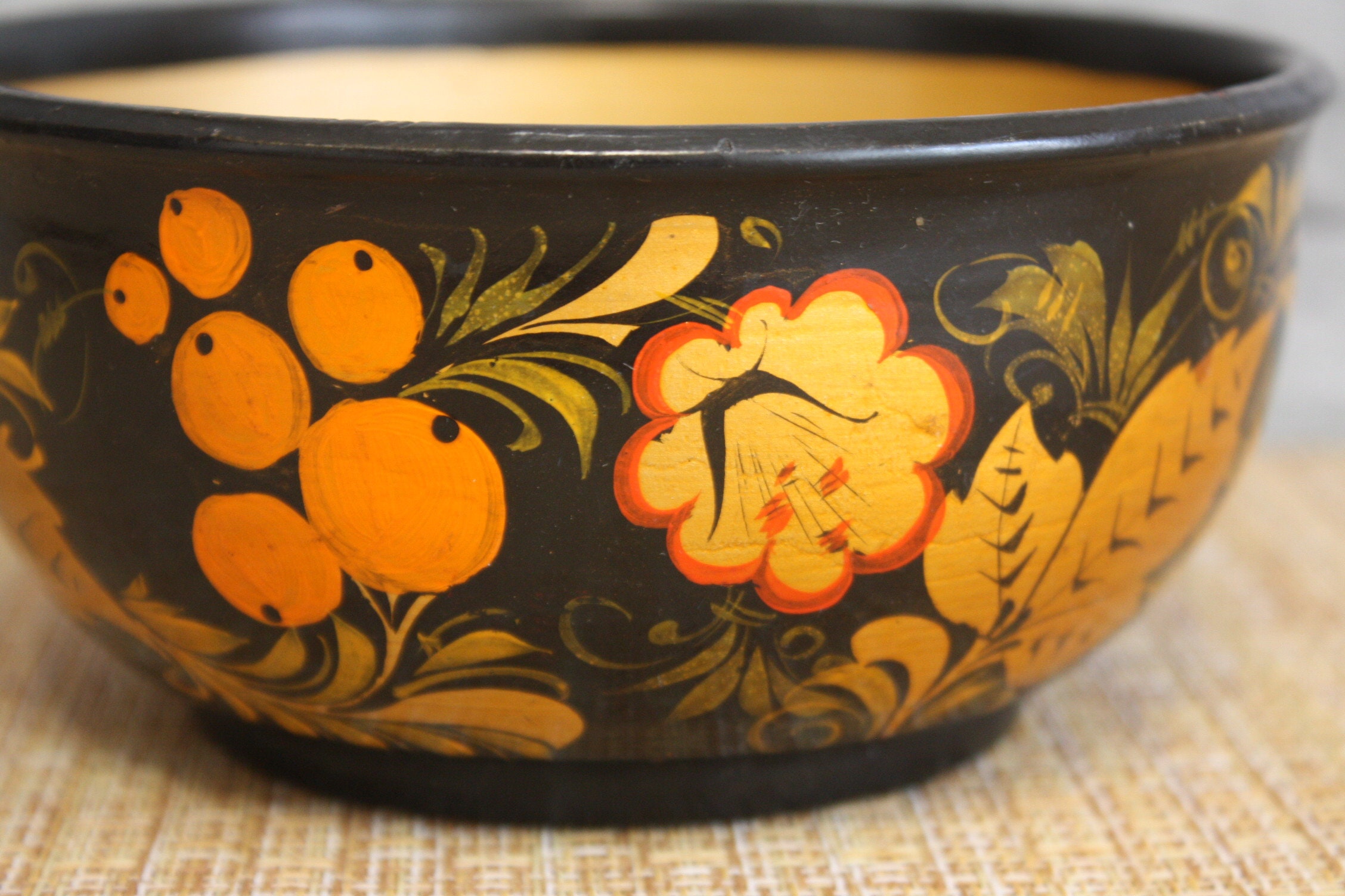 Vintage Hand Painted Wooden Bowl Russian Kitchen Decor Etsy