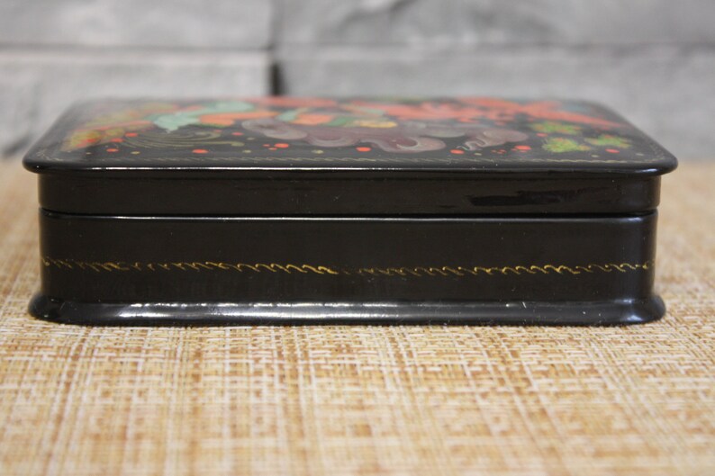 Handmade Trinket Box Russian Folk Tale Vintage Hand Painted Souvenir Firebird Old Jewelry Box Russian Lacquer Box Palekh Painting