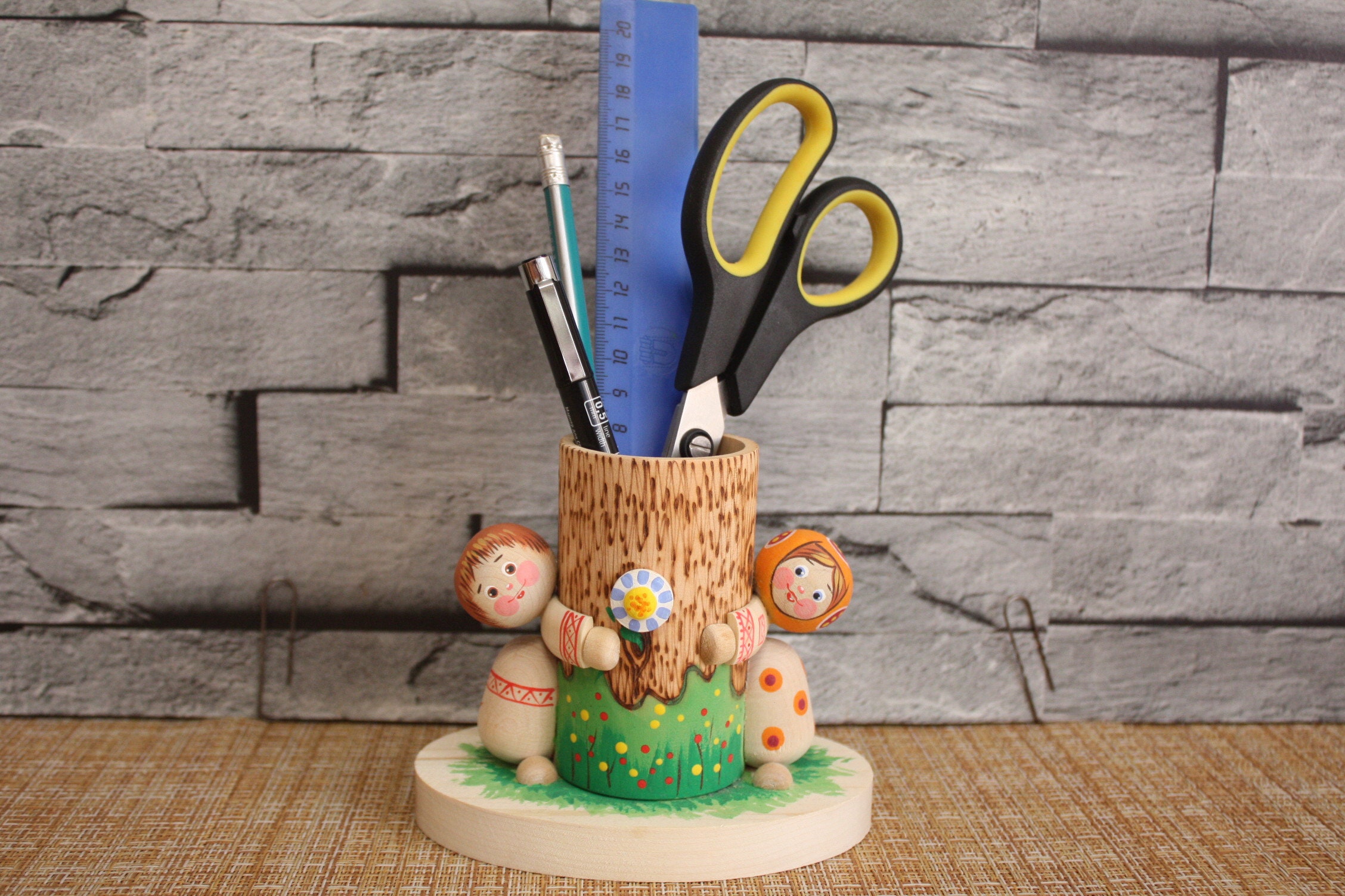Handmade Kid Pen Holder Wooden Children Desk Storage Painted Etsy