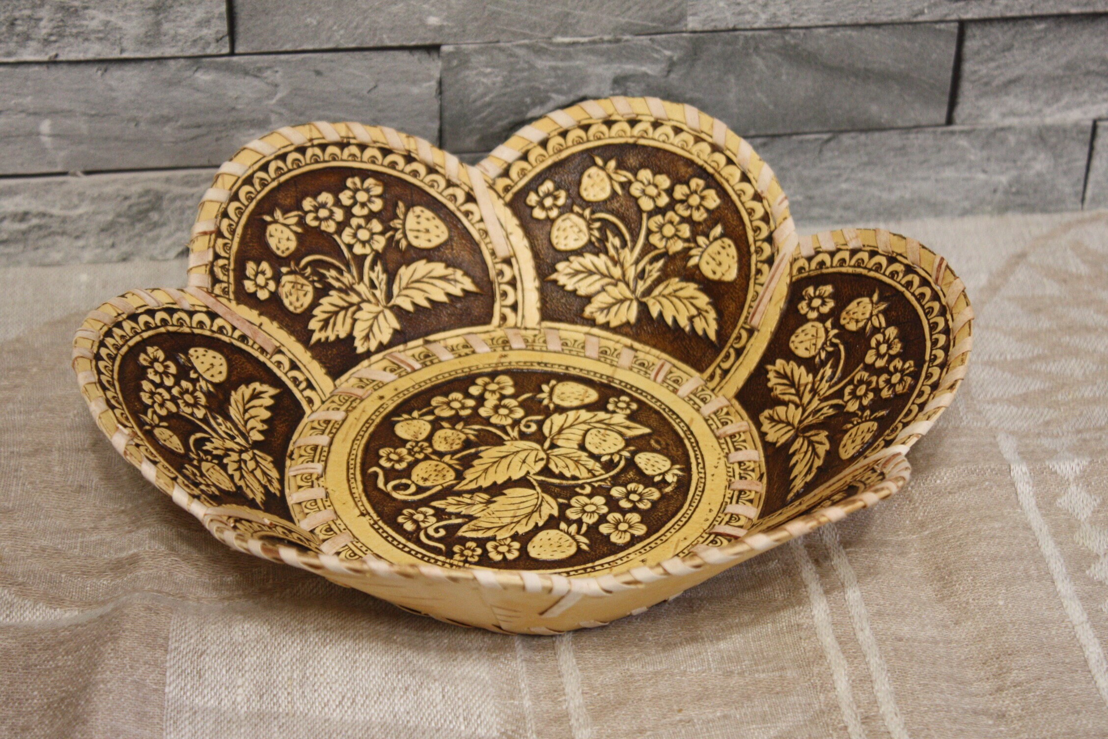 Birch Bark Bread Basket Handmade Bread Bowl Wood Fruit Bowl Etsy