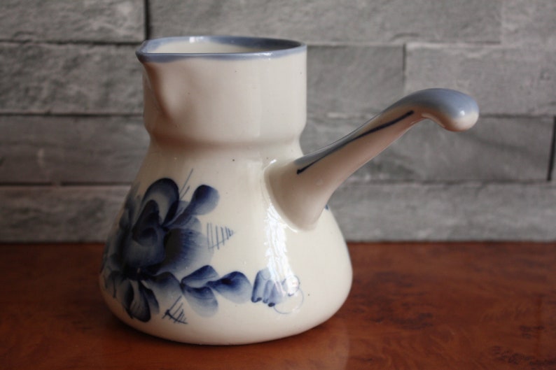 Gzhel Porcelain Coffee Maker 1970s Vintage Porcelain Russian Handmade Vintage Turkish Coffee Pot Soviet Vintage Porcelain USSR