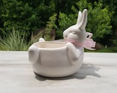White Ceramic Bunny Rabbit 4 quot Size Planter Glaze Belly-Up Pot Container for Houseplants and Succulents