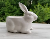 White Ceramic Bunny Rabbit 4 quot Size Planter Glaze Shinny Pot Container for Houseplants and Succulents