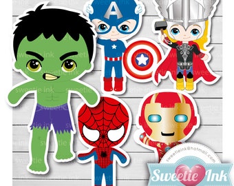 Super heroe  Clipart Digital - hulk - spiderman - captain america - ironman - thor