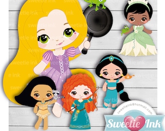 Princess Clipart Digital - pocahontas jasmine merida tiana rapunzel