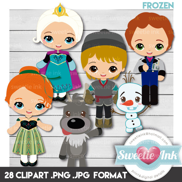 Frozen Clipart Digital Kawaii Anna Elsa Kristoff Hans Sven Etsy