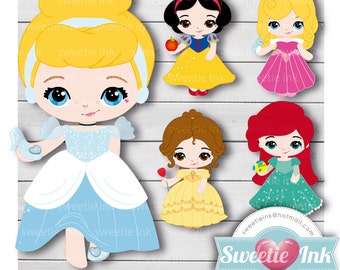 Princess Clipart Digital - beauty - snowwhite - cinderella - little mermaid - beauty sleeppy