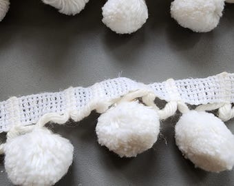 White Puff Ball Ribbon approx. 6 ft total