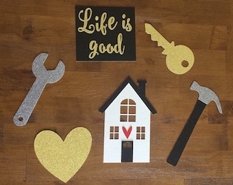 Home Sweet Home Photo Props, 6 Piece Set| Housewarming New House Apartment Condo Fixer Upper Renovating Glitter Centerpieces