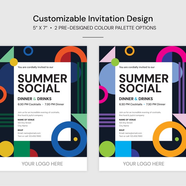 Customizable Event or Party Invitation Template | Geometric Design | 2 Pre-Set Colour Palette Options | 5x7 | EPS and AI Files