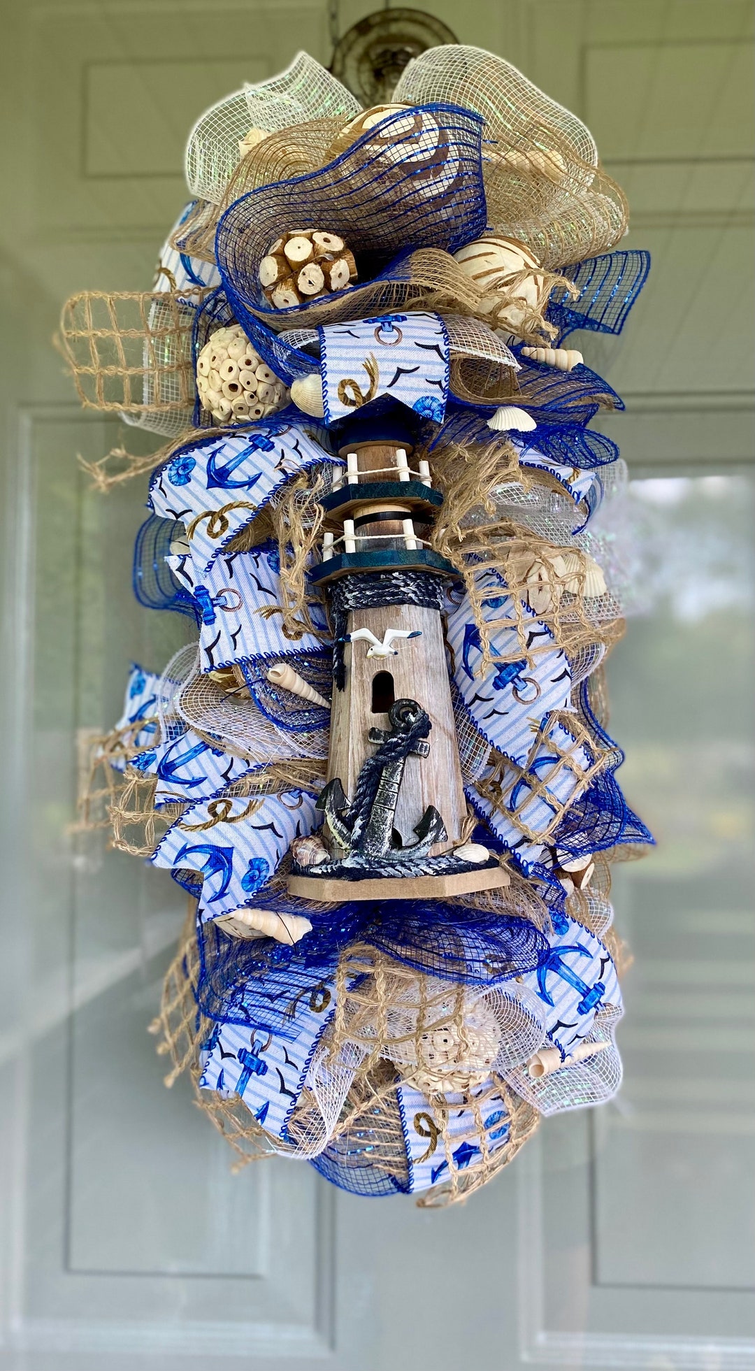Nautical Lighthouse Swag – Beach Coastal Door Decor, Summer Wreath ...