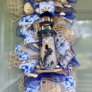 Lighthouse Swag: Coastal Beach Door Decor, Anchor Wreath