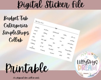 DIGITAL//PRINTABLE - Budget Tab Categories SimpleShopz Collab