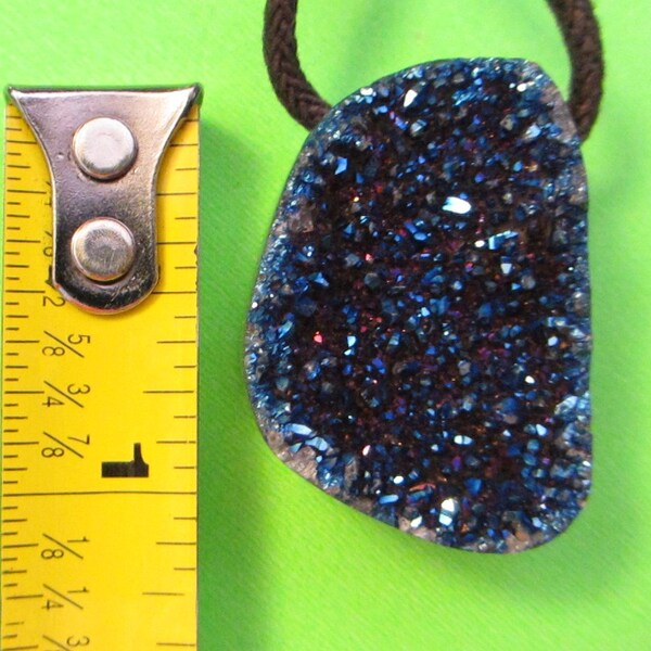 Gem show Drusy druzy sparkly glitter blue hole for art chunky style pendant 1 and 1/8" x 3/4" appx 1/2" deep varies .4 oz polish necklace