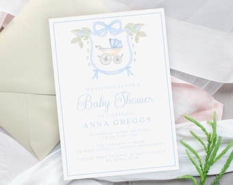 Hudson Classic Baby Boy Shower Invitation, Editable Invitation, Watercolor Boy Baby Shower, Instant Download, Baby Boy Shower Invite, Printa
