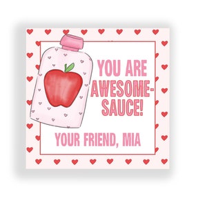 Apple Sauce Valentine's Day Card, School Classroom Exchange, Instant Download, Printed, Personalizable, Editable, Awesome Sauce Valentine