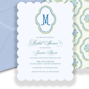 Jessica Bridal Shower Invitation, Floral Monogram Crest Invite, Bridal Shower Invite, Grandmillennial Watercolor Design, Floral Crest Invite
