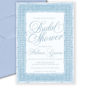 Palmer Greene Bridal Shower Invitation, Blue Fancy Party Bridal Shower, Grandmillennial Styled Invitation, Watercolor Printed Digital Invite