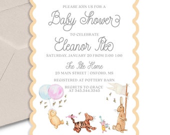 Eleanor Winne The Pooh Baby Shower Invitation, Watercolor, Printed or Digital
