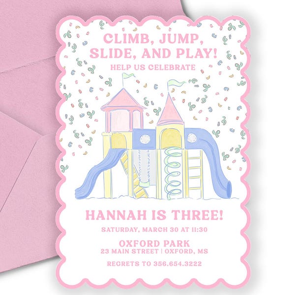 Watercolor Playground Birthday Invitation, Park Party (Digital or Printed)