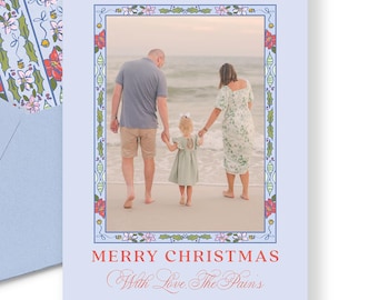 Watercolor Christmas Photo Card, Personalized Holiday Design (Printed or Digital)