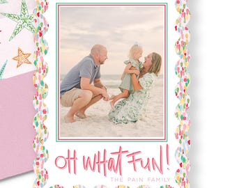 Watercolor Christmas Photo Card, Retro Pink Green Design (Printed Digital)