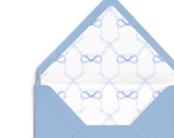 Blue Bow Ribbon Envelope Liner, Blue, Invitation Liner, Watercolor Liner, Invite Liner, Envelop, DIY Liner