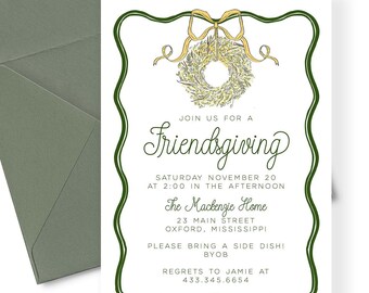 Friendsgiving Dinner Invitation Template, Editable Wreath Design
