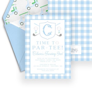 Colson Crest, Printable Golf Birthday Invitation, Golf Par-Tee Invite Golf Party Invitation,Golf First Birthday Watercolor Gingham, Downlad
