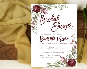 Danielle Editable Fall in Love Bridal Shower Invitation, Couples Shower, floral, Engagement, Autumn, Pumpkin, Wedding, Instant Download, DIY