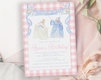 Watercolor Cinderella Birthday Invitation: Fairy Godmother Princess Party (Editable Instant Download)