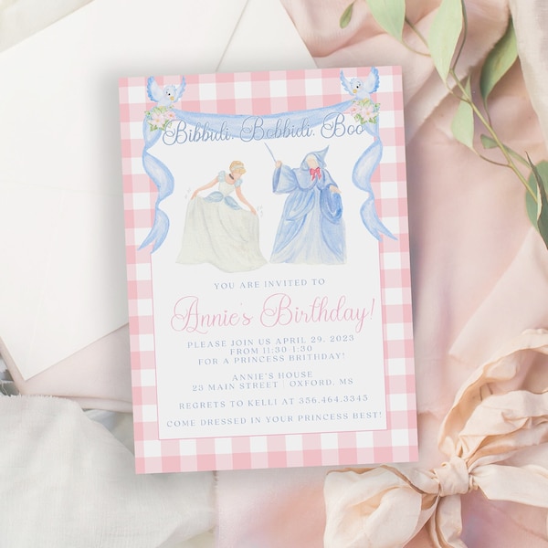 Annie Fairy Godmother, Watercolor Princess Cinderella Birthday Invite, Elegant Girl Birthday Party Invites, Editable Instant Download