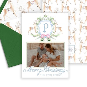 Reindeer Monogram Christmas Photo Card: Watercolor Holiday Greeting (Digital)