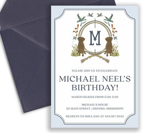 Michael Neel Hunting Birthday Party Invitation, Hunting Boy Birthday Invitation, Boy Birthday Invites, Instant Download Boy, Puppy, Hunting