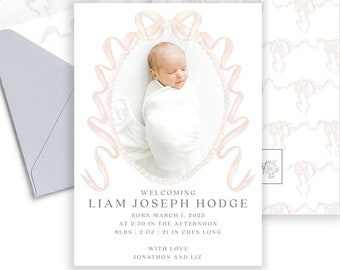 Watercolor Baby Birth Announcement, Photo Card (Digital)