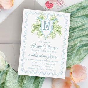 Monogram Palm Leaf Bridal Shower Invitation (Digital or Printed)