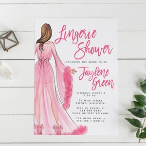 Jaylene Lingerie Shower Invitation, Pink Bridal Shower Invitation, Bachelorette Party Invitation, Editable Template, Bridal Shower Lingerie