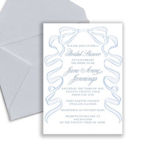 Jane Anne Custom Bridal Shower Invitation, Simple Bow Bridal Shower Invite, Blue Spring Summer Bridal Shower Invitation, Editable Invitation