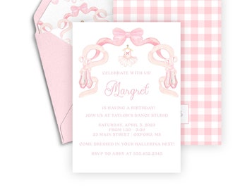 Margret Ballet Shoes Birthday Invitations, Ballerina Invitations, Girl, Pink, Dance and Twirl, Ballet Party Invite, Ballerina Birthday Party