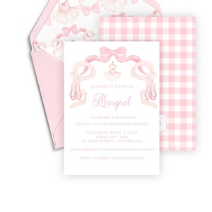 Margret Ballet Shoes Birthday Invitations, Ballerina Invitations, Girl, Pink, Dance and Twirl, Ballet Party Invite, Ballerina Birthday Party