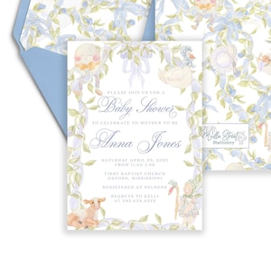 Anna Jones Boy Nursery Rhyme Baby Shower Invitation, DIY Storybook Baby Invitation, Mother Goose Invitation,Humpty Dumpty Baby Shower,Preppy