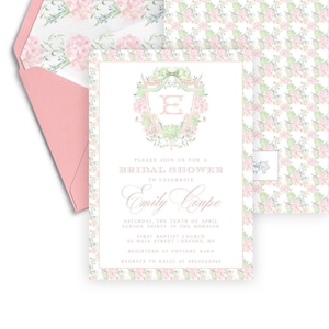 Emily Blush Floral Bridal Shower Invitations, Monogram Invite, Bridal Shower, Bridesmaids Luncheon, Editable Invitation, Printable, Floral